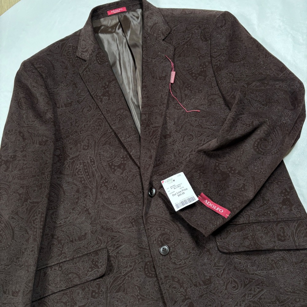Adolfo Sport Coat Mens 46 Regular Brown Paisley Corduroy Blazer Jacket New
